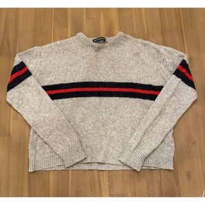 Brandy Melville Gray Wool Cashmere Blend Striped Crewneck Sweater Made in Italy
